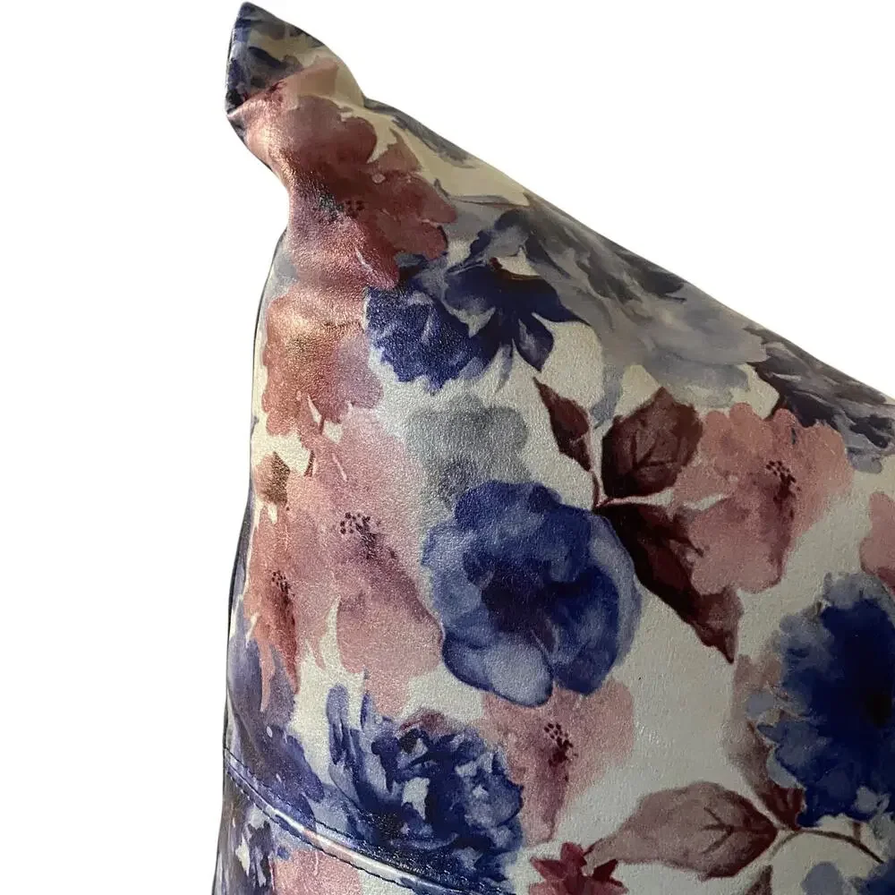 NWT Garuglieri Throw Pillow Floral Genuine Leather Made In Italy Duck Feathers